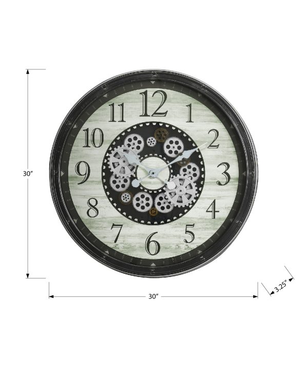 CLOCKS - 30"DIA / GEAR MECHANISM WALL CLOCK / BROWN