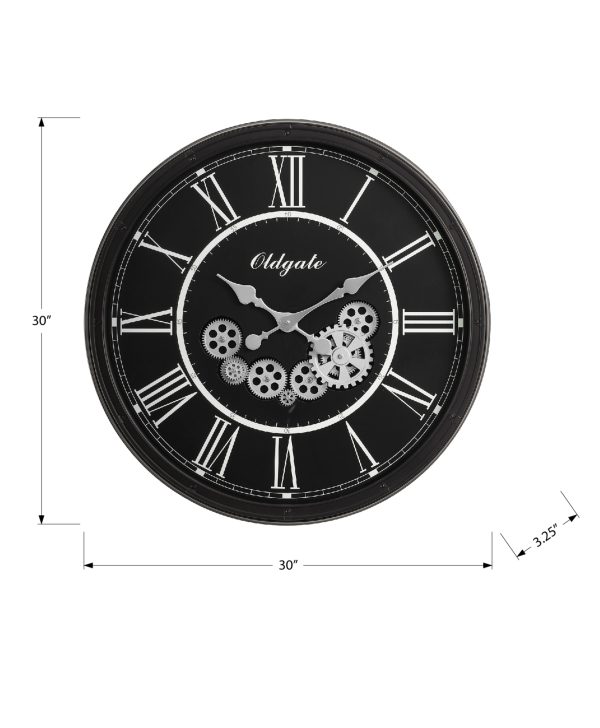 CLOCKS - 30"DIA / GEAR MECHANISM WALL CLOCK / BLACK