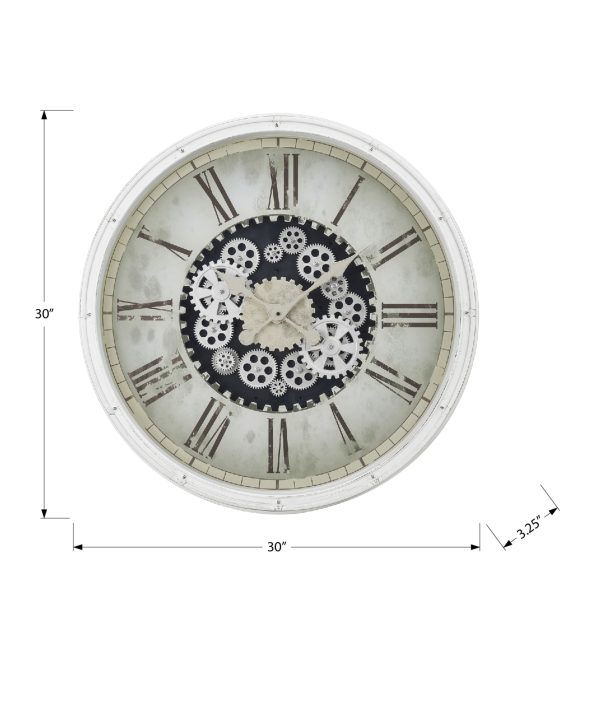CLOCKS - 30"DIA / GEAR MECHANISM WALL CLOCK / WHITE