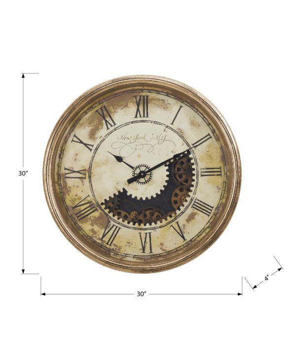 CLOCKS - 30"DIA / GEAR MECHANISM WALL CLOCK / BROWN