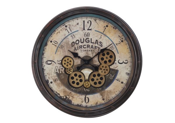CLOCKS - 20"DIA / GEAR MECHANISM WALL CLOCK / BROWN