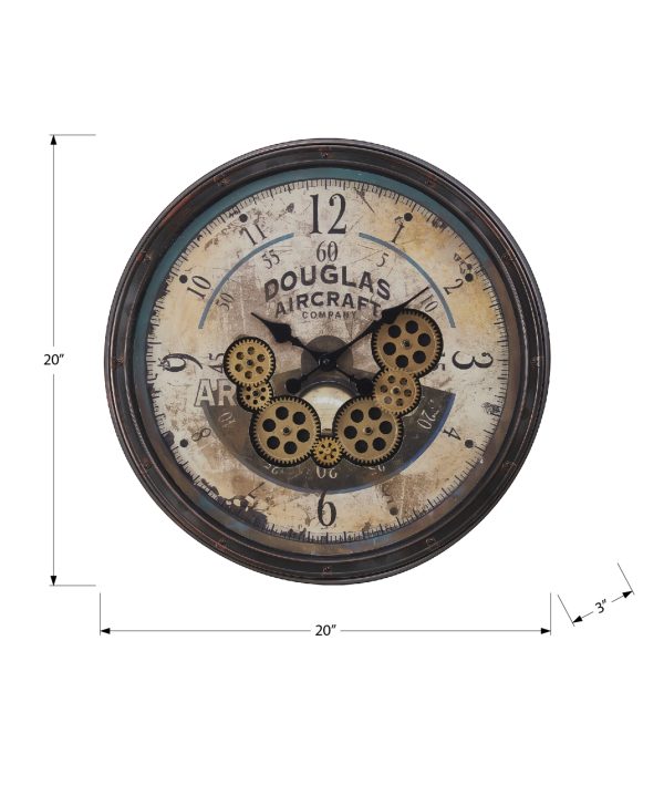 CLOCKS - 20"DIA / GEAR MECHANISM WALL CLOCK / BROWN