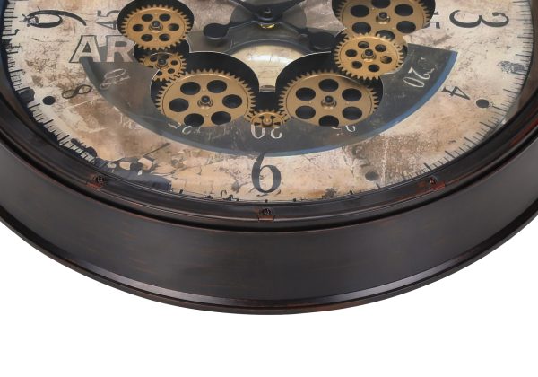 CLOCKS - 20"DIA / GEAR MECHANISM WALL CLOCK / BROWN