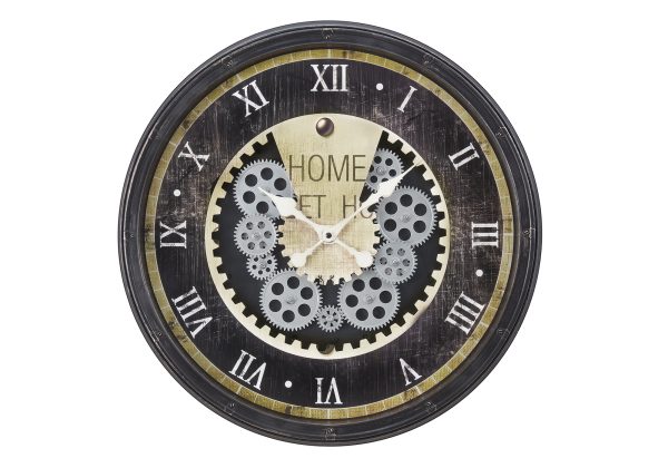 CLOCKS - 20"DIA / GEAR MECHANISM WALL CLOCK / BROWN