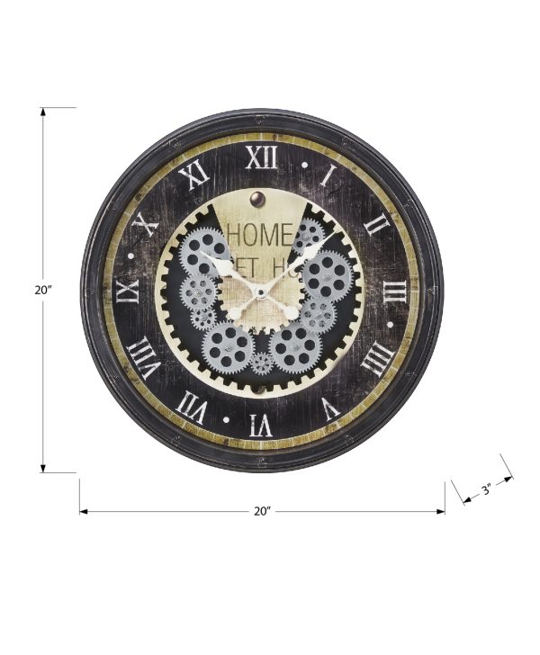 CLOCKS - 20"DIA / GEAR MECHANISM WALL CLOCK / BROWN