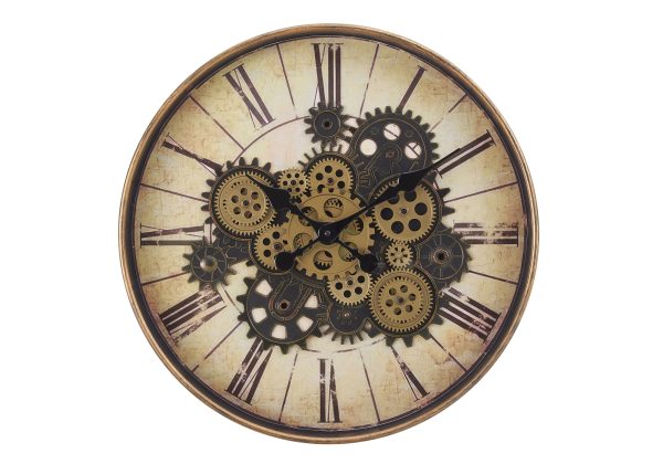 CLOCKS - 20"DIA / GEAR MECHANISM WALL CLOCK / BROWN
