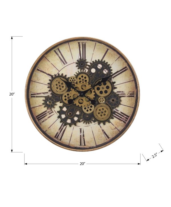 CLOCKS - 20"DIA / GEAR MECHANISM WALL CLOCK / BROWN
