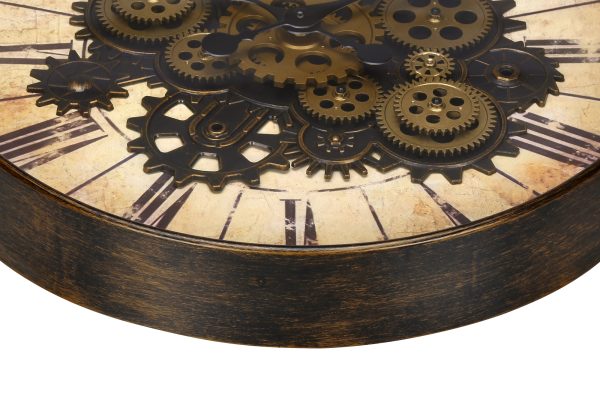 CLOCKS - 20"DIA / GEAR MECHANISM WALL CLOCK / BROWN
