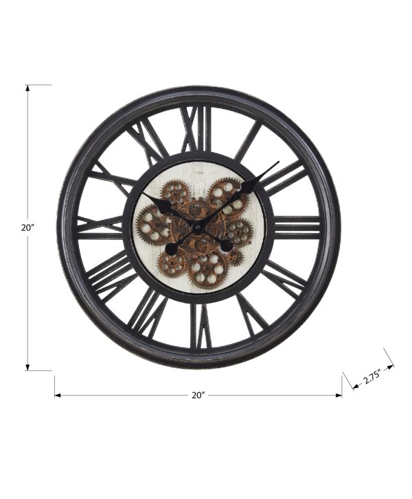 CLOCKS - 20"DIA / GEAR MECHANISM WALL CLOCK / BLACK