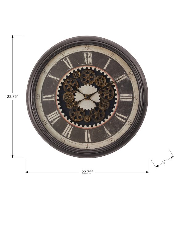CLOCKS - 23"DIA / GEAR MECHANISM WALL CLOCK / BROWN