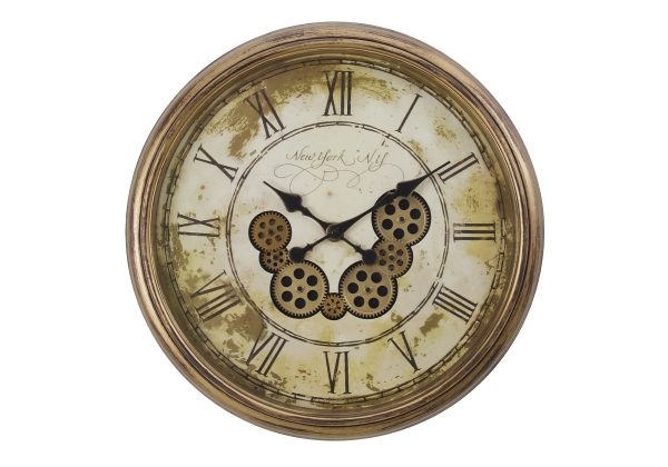 CLOCKS - 23"DIA / GEAR MECHANISM WALL CLOCK / BROWN