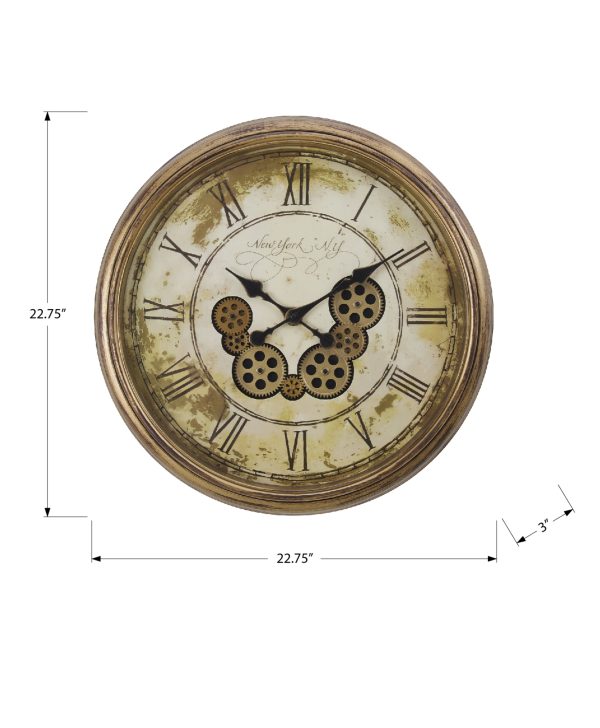 CLOCKS - 23"DIA / GEAR MECHANISM WALL CLOCK / BROWN