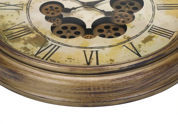 CLOCKS - 23"DIA / GEAR MECHANISM WALL CLOCK / BROWN