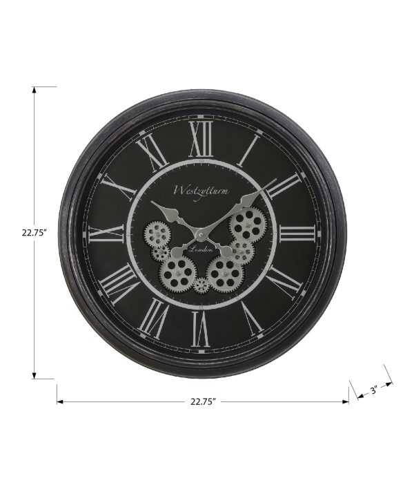 CLOCKS - 23"DIA / GEAR MECHANISM WALL CLOCK / BLACK