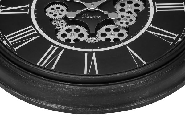 CLOCKS - 23"DIA / GEAR MECHANISM WALL CLOCK / BLACK