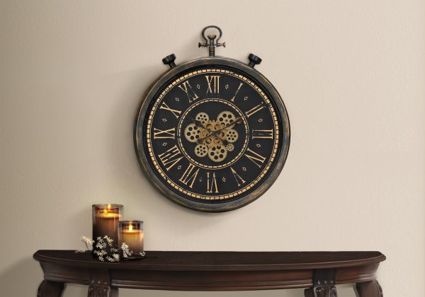 CLOCKS - 24"DIA / GEAR MECHANISM WALL CLOCK / BROWN