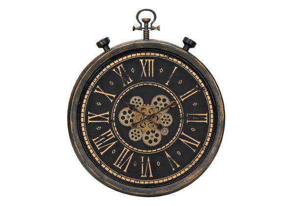 CLOCKS - 24"DIA / GEAR MECHANISM WALL CLOCK / BROWN