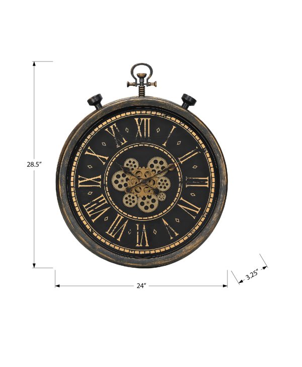CLOCKS - 24"DIA / GEAR MECHANISM WALL CLOCK / BROWN