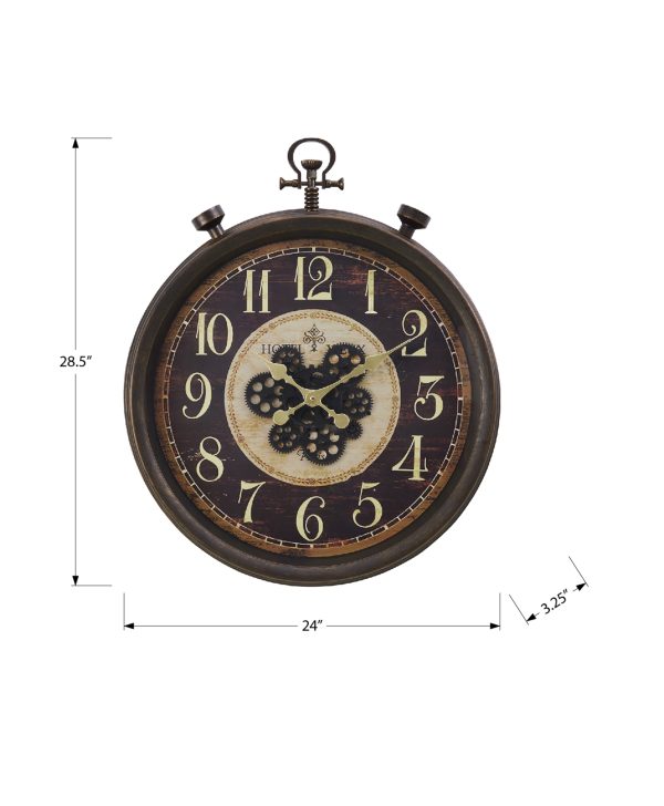 CLOCKS - 24"DIA / GEAR MECHANISM WALL CLOCK / BROWN