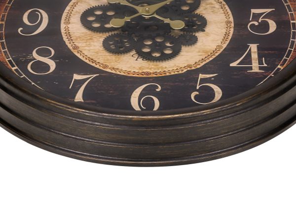 CLOCKS - 24"DIA / GEAR MECHANISM WALL CLOCK / BROWN