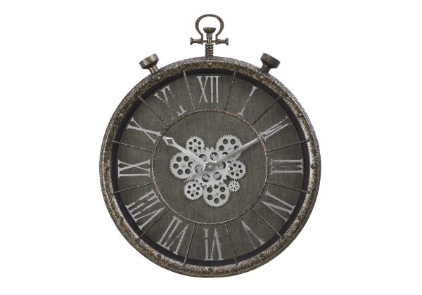CLOCKS - 24"DIA / GEAR MECHANISM WALL CLOCK / GREY