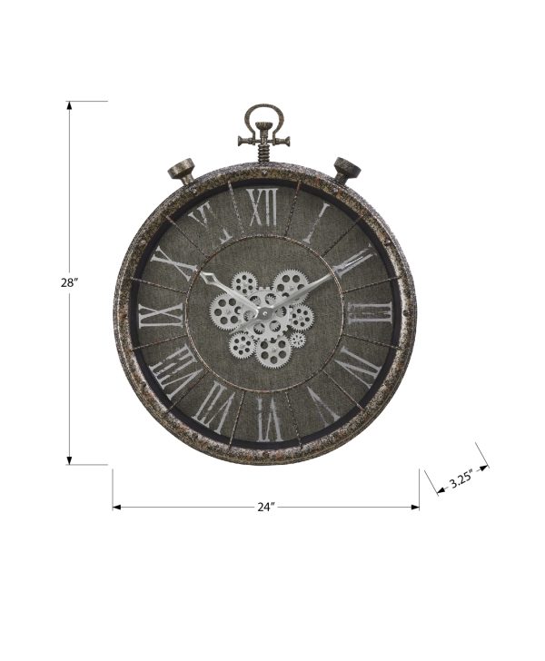 CLOCKS - 24"DIA / GEAR MECHANISM WALL CLOCK / GREY