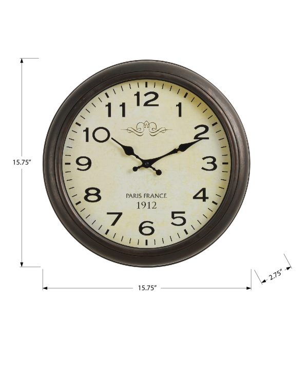 CLOCKS - 16"DIA / WALL CLOCK / ANTIQUE BROWN