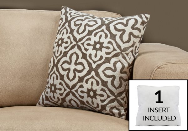 PILLOW - 18"X 18" / DARK TAUPE MOTIF DESIGN / 1PC