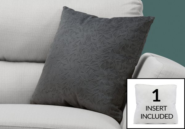 PILLOW - 18"X 18" / DARK GREY FLORAL VELVET / 1PC