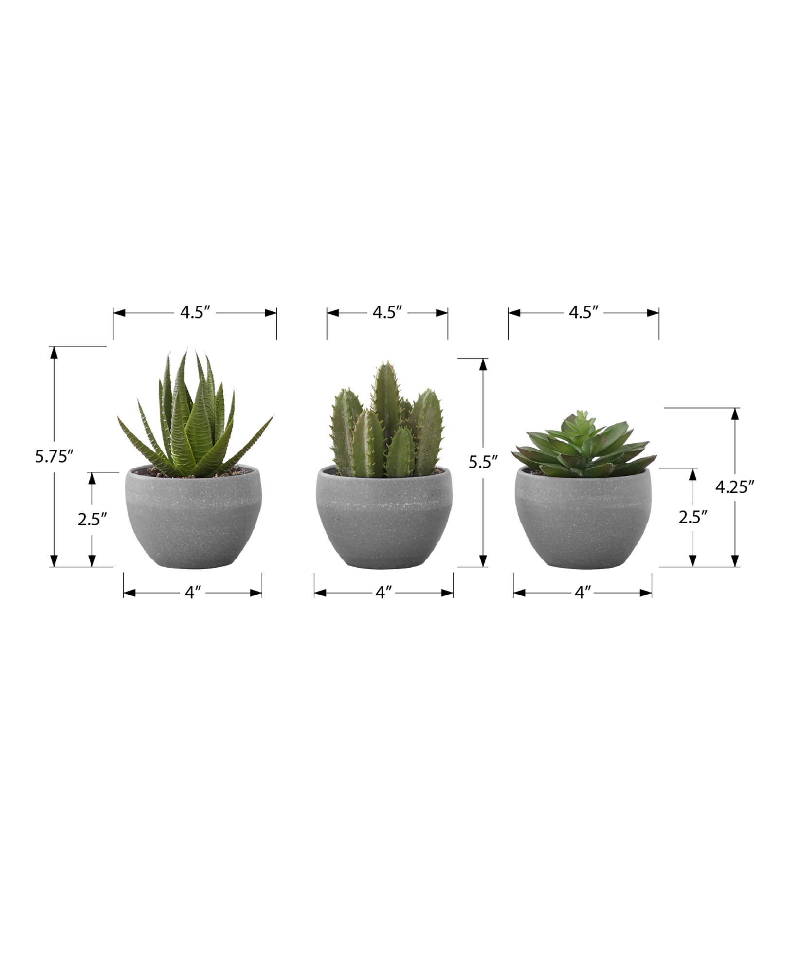 ARTIFICIAL PLANT - 3PCS / 6"H SUCCULENT IN A 3" GREY POT
