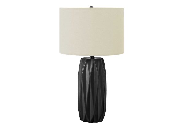 LIGHTING - 25"H TABLE LAMP BLACK CERAMIC / IVORY SHADE