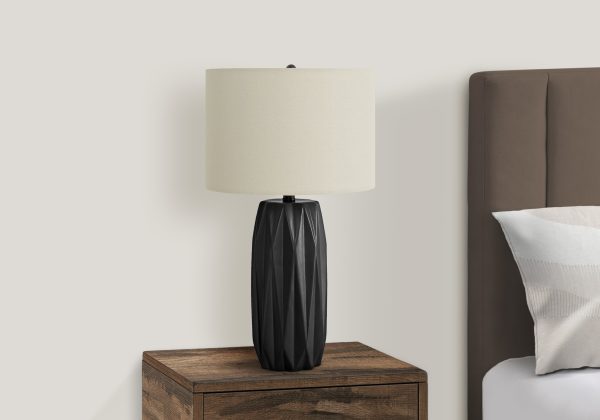 LIGHTING - 25"H TABLE LAMP BLACK CERAMIC / IVORY SHADE