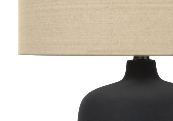 LIGHTING - 24"H TABLE LAMP BLACK CERAMIC / BEIGE SHADE
