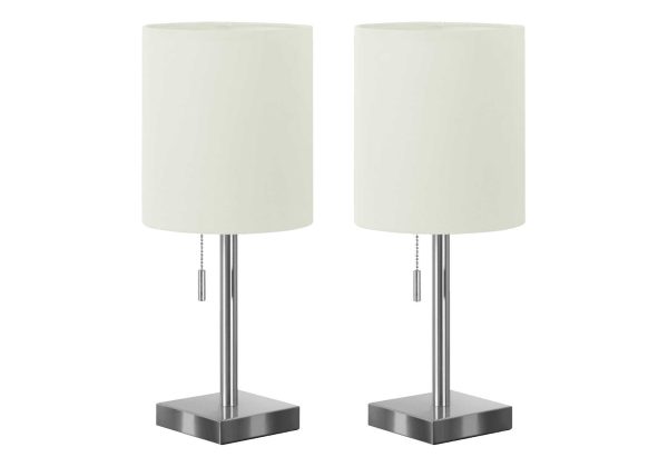 LIGHTING - 2PCS / 17"H TABLE LAMP NICKEL METAL/IVORY/USB