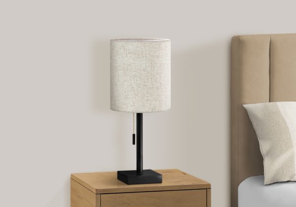 LIGHTING - 2PCS / 17"H TABLE LAMP BLACK METAL/ BEIGE /USB