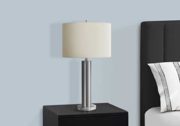 LIGHTING - 28"H TABLE LAMP NICKEL METAL / IVORY SHADE