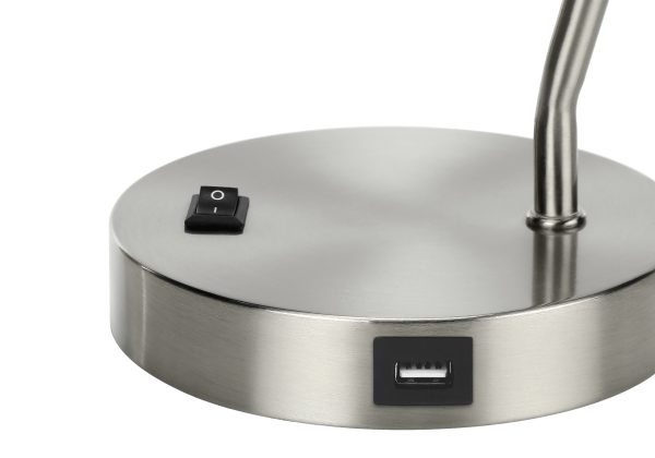 LIGHTING - 17"H TABLE LAMP NICKEL METAL/NICKEL SHADE/USB