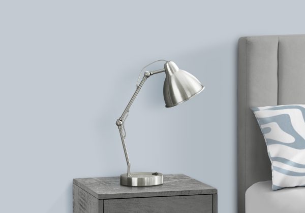 LIGHTING - 17"H TABLE LAMP NICKEL METAL/NICKEL SHADE/USB
