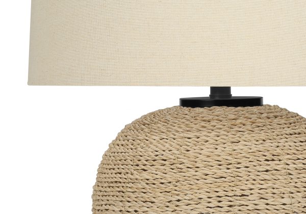 LIGHTING - 25"H TABLE LAMP BEIGE RATTAN / BEIGE SHADE