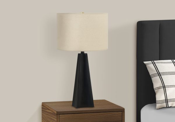 LIGHTING - 27"H TABLE LAMP BLACK RESIN / BEIGE SHADE