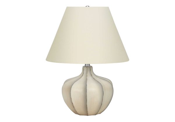 LIGHTING - 21"H TABLE LAMP CREAM RESIN  / IVORY SHADE