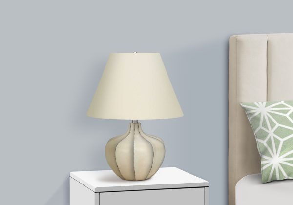 LIGHTING - 21"H TABLE LAMP CREAM RESIN  / IVORY SHADE