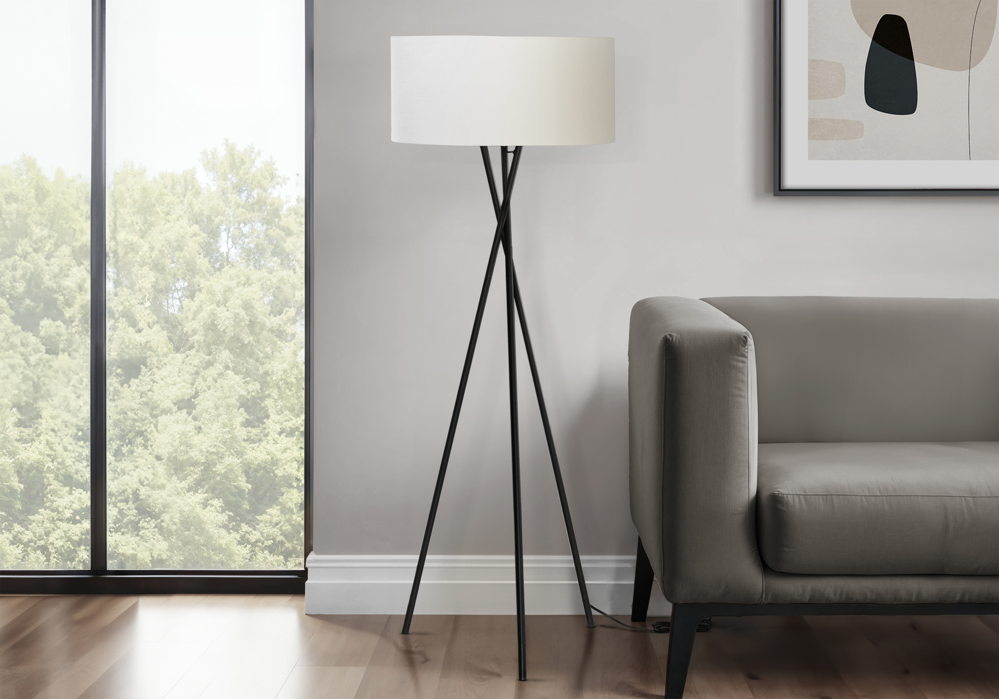 LIGHTING - 62"H TRIPOD FLOOR LAMP BLACK METAL / IVORY