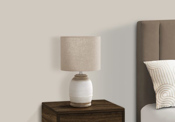LIGHTING - 16"H TABLE LAMP CREAM RESIN / BEIGE SHADE