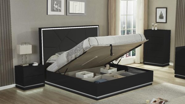 Richmond King Modern Italian Black High Gloss 8 Piece Bedroom And Built-in Lift