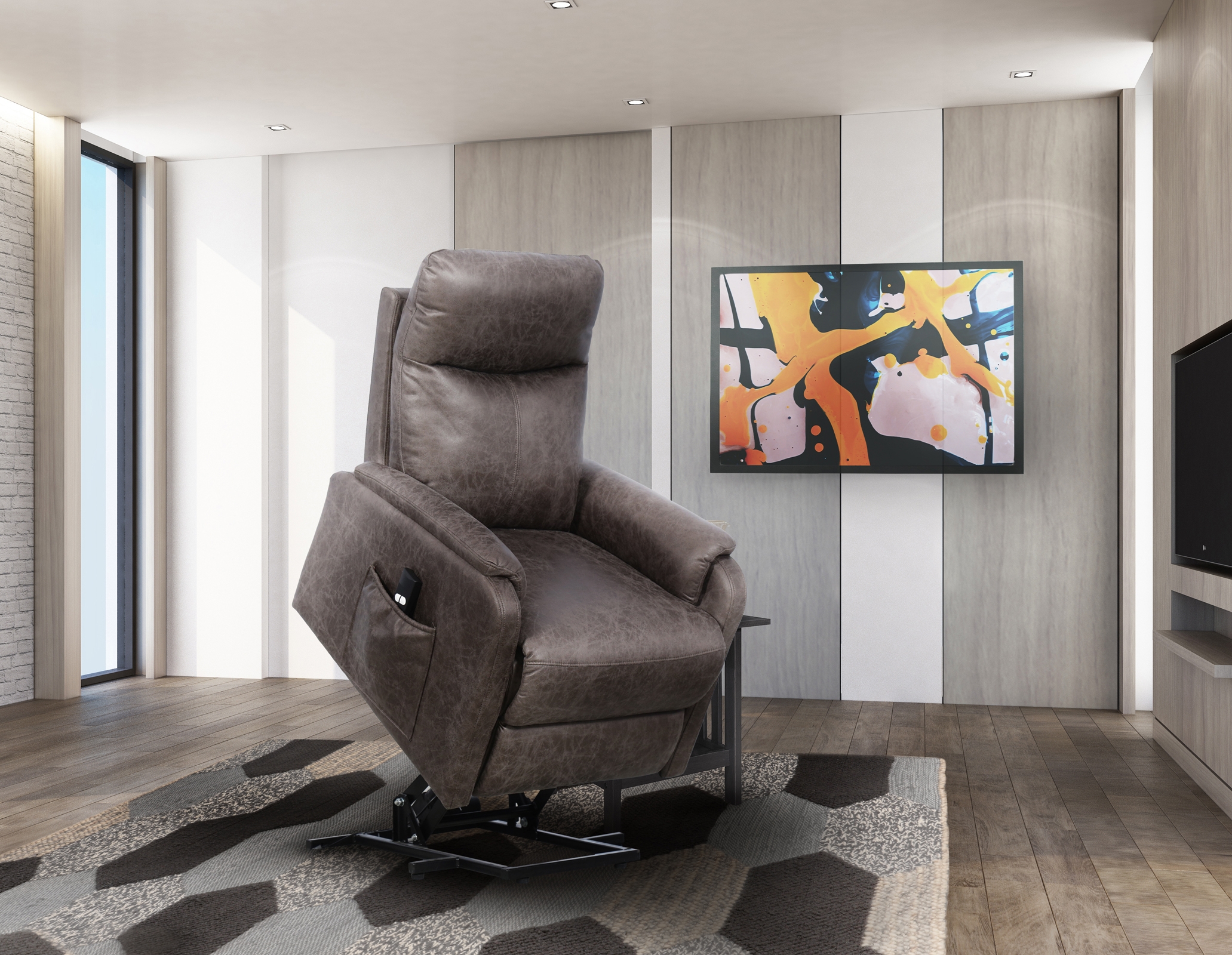 99982GRY-1LTmedicalpowerliftchair_angle_fullylifted_lifestyle