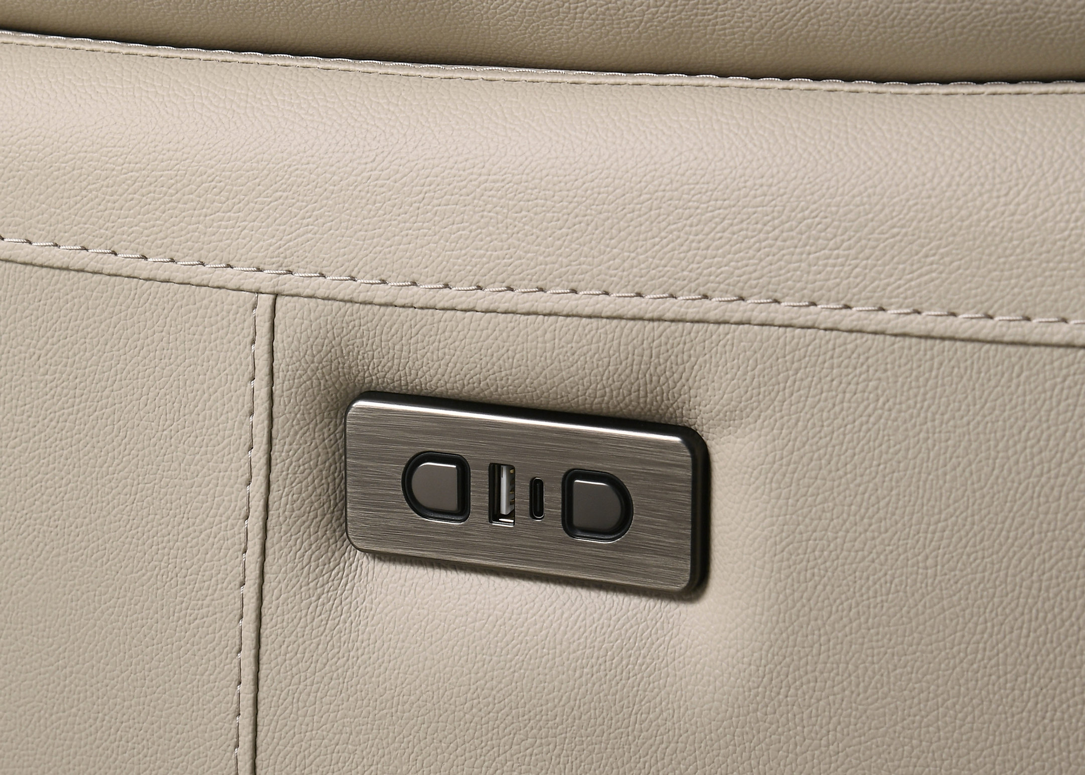 Ellington Genuine Leather Power Living Room Sofa in Warm Cream