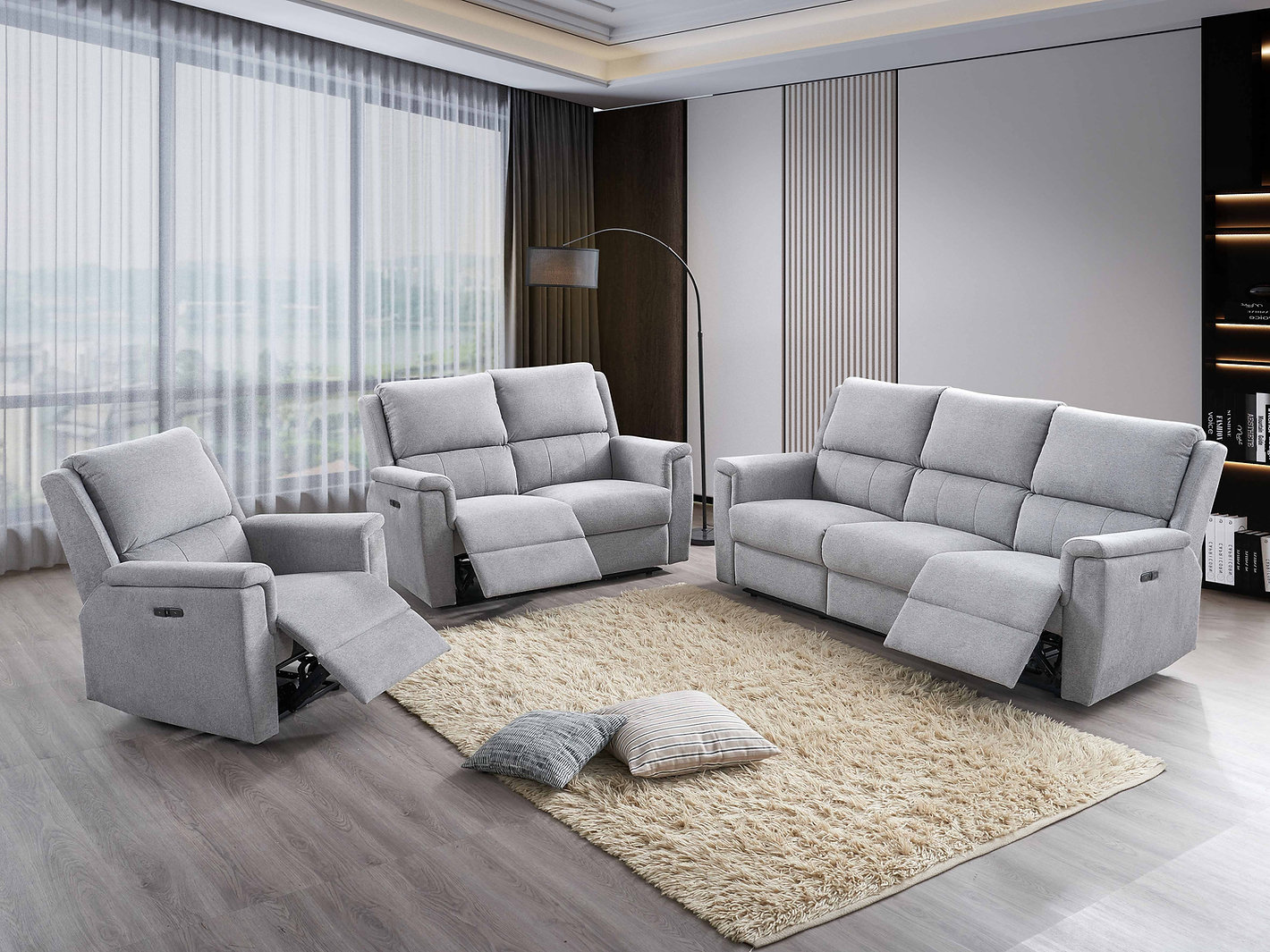 Kerrington Power Reclining Living Room Loveseat in Grey Fabric