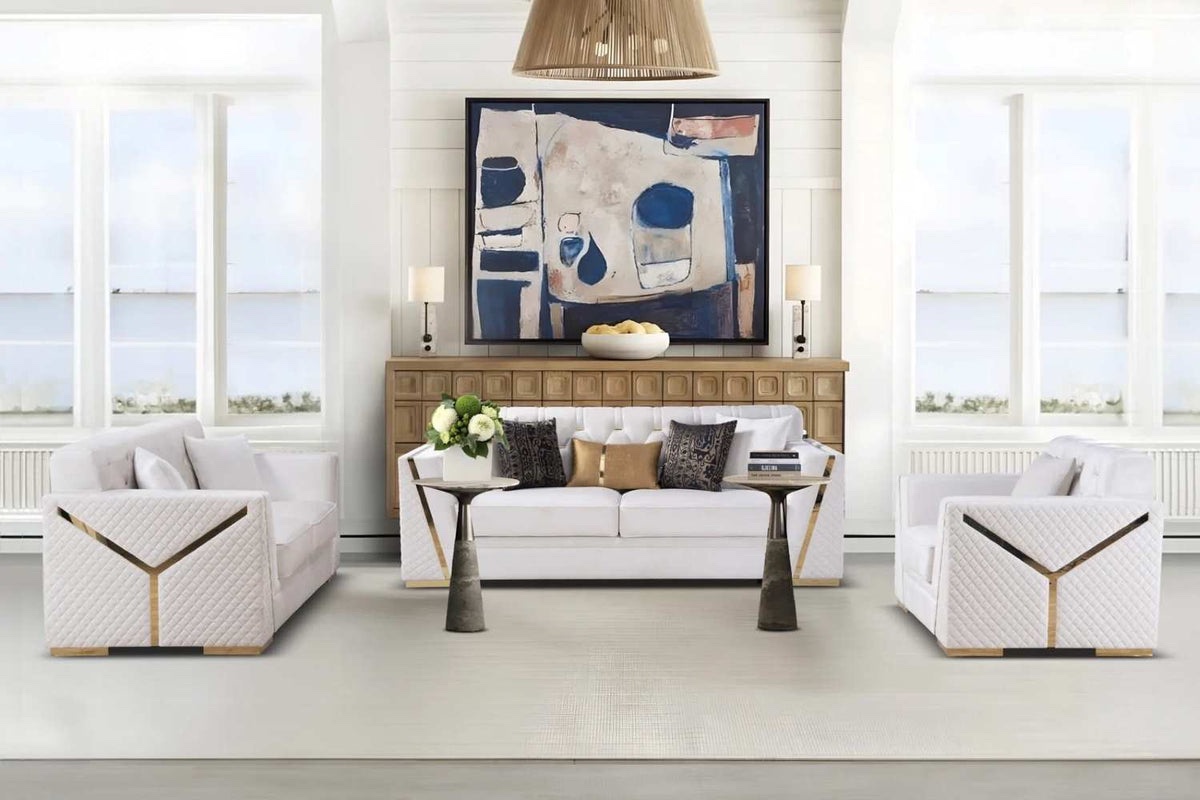 High Style Luxury 3-Piece Living Room Set - Black Velvet & Gold Trim