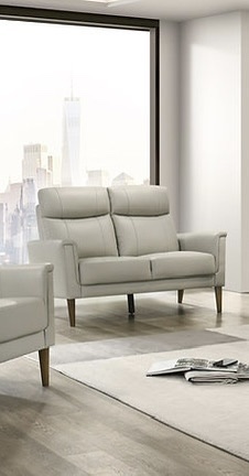 Preston Simplistic Sofa Set in Light Grey Stone Leather